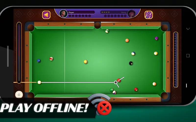 Mesa de bilhar verde durante uma partida em 8 Ball Billiards Offline Pool