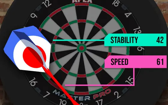 Alvo de dardos com painel de afinação do dardo em Darts Match Live!
