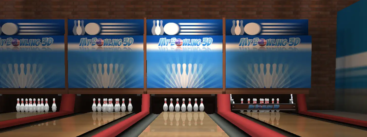 Vista panorâmica de pistas de boliche em My Bowling 3D